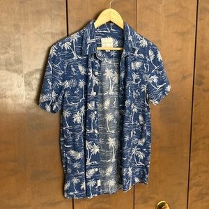 Men’s American Eagle Button Down - Short Sleeve, Tropical, Blue, Size Small